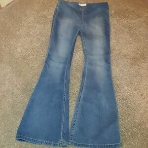 Free People  Womens Flared Denim Pull On Jeans